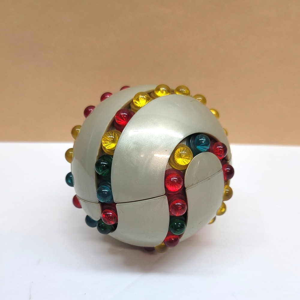 Vintage 1982 Parker Brothers Rubiks Sphere Rotating 3D Puzzle Silver Orb Toy